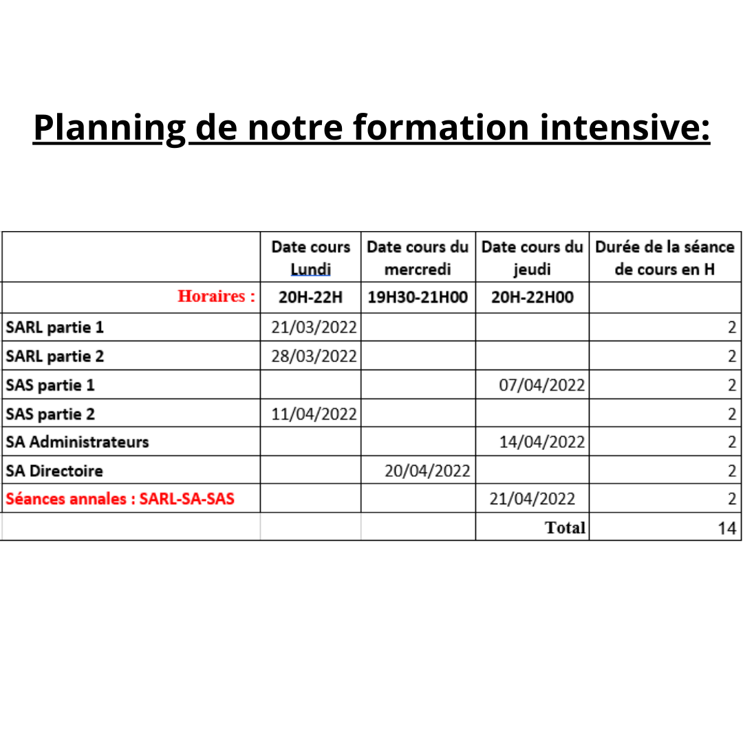 Formation intensive SARL-SA-SAS -FicheBEN
