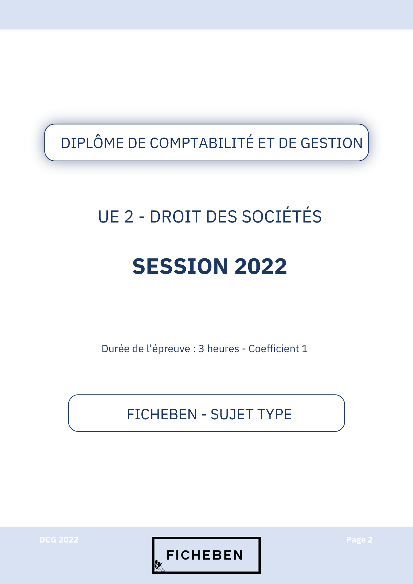 Sujet 2022 DCG UE2 Droit des sociétés inédit  -FicheBEN