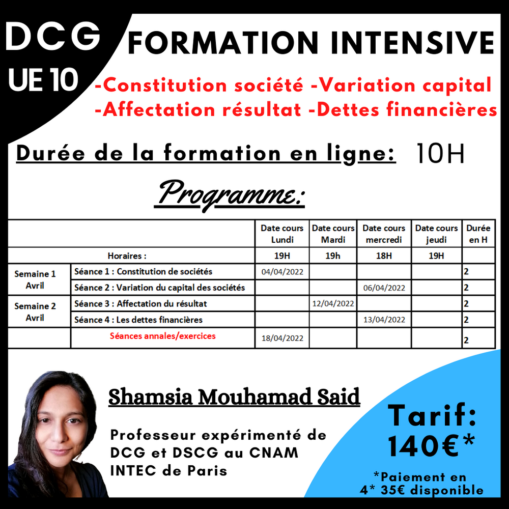 COURS PARTICULIERS INTENSIFS SUR LES OPERATIONS DE CAPITAL  -FicheBEN
